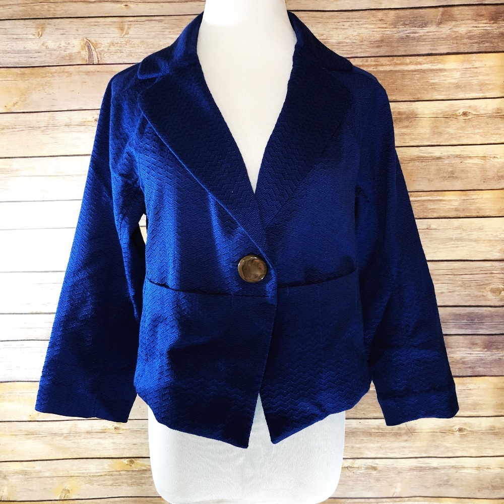 Anthropologie Coquille Blue Dynamism Crop Blazer